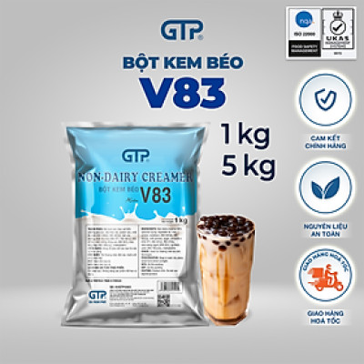 Bột kem béo V83 GTP (1KG)- Béo, thơm đậm vị dùng để pha trà sữa, thức uống, làm bánh - SP Chính Hãng (Bột kem béo hiệu V83 (1kg/bao))