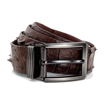 HC4848 - Dây nịt nam da cá sấu Huy Hoàng nguyên con 4P đầu kim màu nâu đất