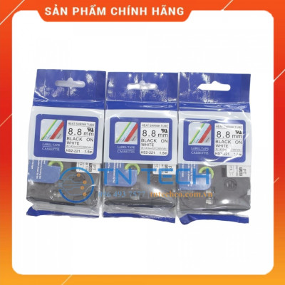 Ống co nhiệt HS2-221 - Đen nền trắng 8.8mm x 1.5m - Dùng cho máy in ống BROTHER - AIMO [Hàng nhập khẩu]