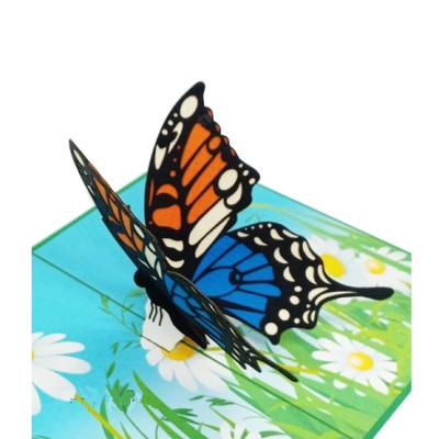 Thiệp 3D Bướm Xanh Giữa Cánh Đồng Hoa Cúc – Thiệp Pop Up Độc Đáo, Tặng Sinh Nhật, 8/3, 20/10, Valentine, A42