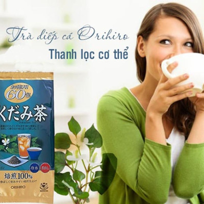 Combo 2 gói trà diếp cá mát gan, giải độc Orihiro gói 60 túi Nhật Bản + Tặng Gói Trà Sữa Matcha Macca