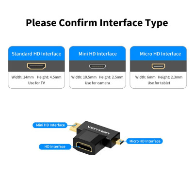 VENTION Mini/Micro HD to HD Adapter 2 IN 1 HD Converter for Tablet TV Displayer and Projector (Black)