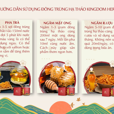 Đông trùng hạ thảo Kingdom Herb chính hãng loại thượng hạng sấy thăng hoa hộp 10 gram (tặng bình nước thủy tinh cao cấp)