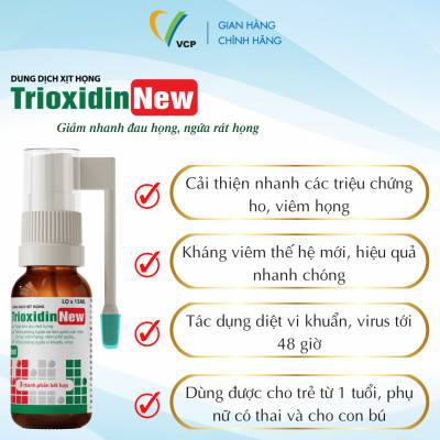 [COMBO 2 LỌ] Xịt Họng Trioxidin New VCP Pharma - Hỗ Trợ Giảm Các Triệu Chứng Ho, Đau Họng, Ngứa Rát Họng - Chai 15ml