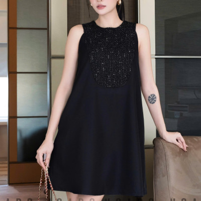 Đầm đen phối tweed NGADO , đầm nữ ngắn , đầm thời trang , đầm dự tiệc