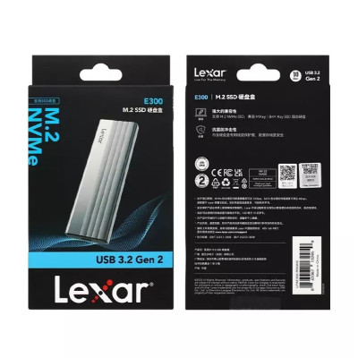Box ổ cứng Lexar E300 M.2 SSD Enclosure hỗ trợ NVMe SSD 2280/2260/2242/2230, USB 3.2 Gen 2 - Hàng chính hãng
