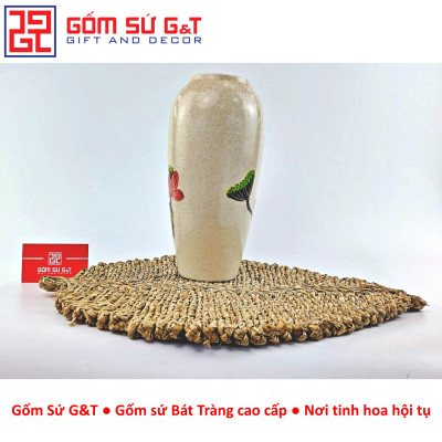 Lọ hoa dáng bom men cát vẽ sen cầm Gốm Sứ G&T