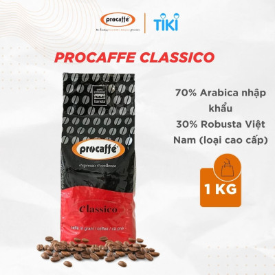 Cà phê nguyên chất pha máy PROCAFFE CLASSICO túi 1kg - Hàng chính hãng