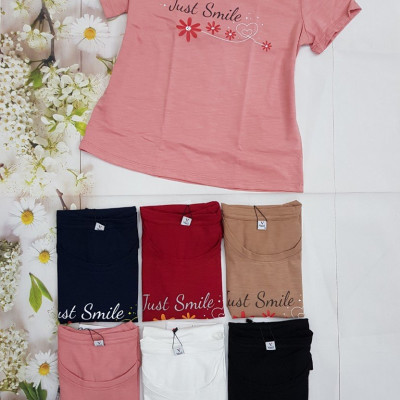 Áo phông, áo thun nữ  cộc tay Vicci AP.01.3 chất liệu cotton vân gỗ in chữ Smile