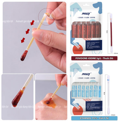 Tăm bông Cồn Y Tế Iot Đỏ Khử Trùng Dùng 1 Lần Iodine Sát Khuẩn Vết Thương Tiện Lợi