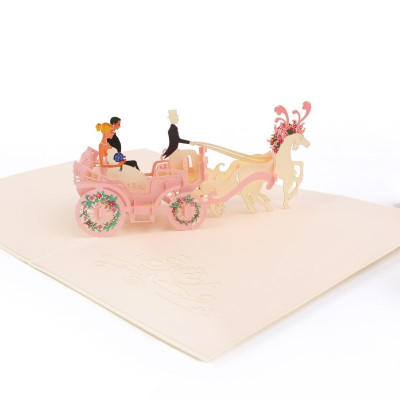 Thiệp 3D Pop Up Xe Ngựa Cưới – Thiệp Chúc Mừng Đám Cưới, Thiệp Wedding Sang Trọng, Độc Đáo, W04