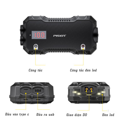 Sạc dự phòng đa năng PISEN Car Emergency Start C21 Kích Ắc Quy, Chiếu sáng, SOS, sạc thông minh) - Hàng chính hãng