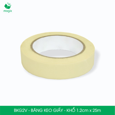 BKG2V - Block 12 cuộn băng keo giấy khổ 1.2cm x 25m - Băng dính giấy viết được, chặn màu sơn
