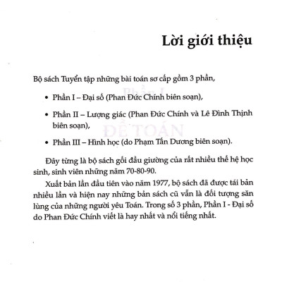  Tuyển tập các bài toán sơ cấp Đại số chọn lọc tập 1