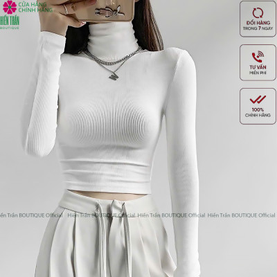 Áo croptop dài tay nữ Hiền Trần BOUTIQUE cổ lọ chất vải cotton co giãn giữ nhiệt tốt kiểu ôm body cá tính Women A5