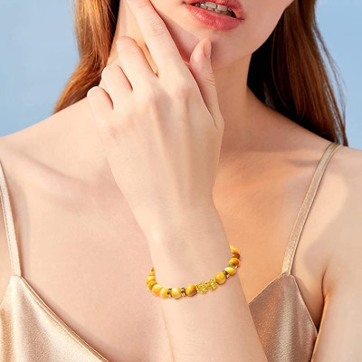 Vòng tay đá mắt hổ tâm vàng gắn tỳ hưu may mắn cho Nam và Nữ
