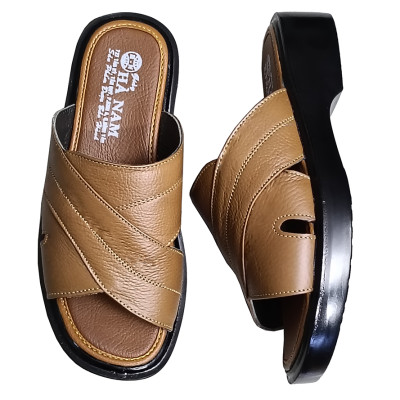 Dép Nam Quai Ngang Da Bò Thật HÀ NAM Đế Cao Dành Cho Người Thấp DN2041