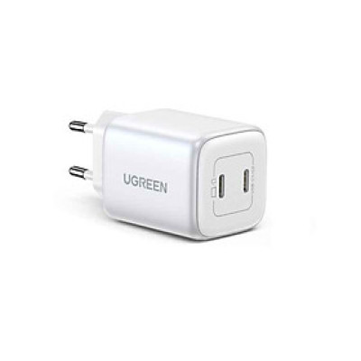 Ugreen 15327 45W 2C GaN chuẩn cắm EU chân tròn Màu Trắng Củ sạc nhanh 2 cổng USB-C CD294 20015327 - Hàng chính hãng