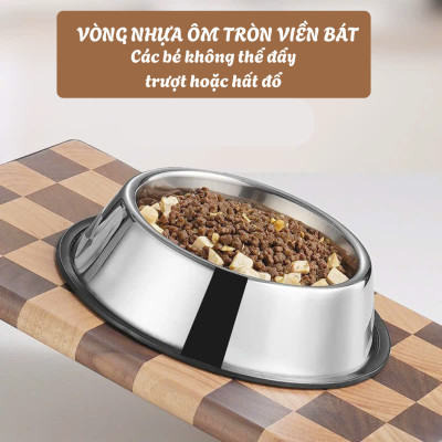 Bát inox đựng thức ăn cho chó - Bát inox không gỉ an toàn sử dụng - Có đế chống trượt - Kích cỡ lớn 34cm
