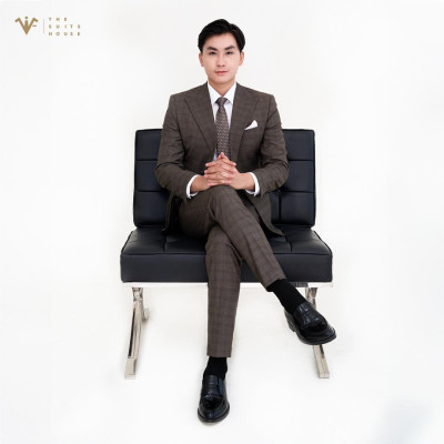 [CLASSY 2] Nguyên bộ suits 2 mảnh NÂU ĐẬM KẺ Ô, 2 KHUY 3 TÚI, chất vải Wool - Nobility cao cấp