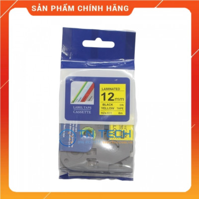 Nhãn In HZE-631 - Đen nền vàng 12mm x 8m - Dùng cho máy in BROTHER - AIMO - PUTY [Hàng nhập khẩu]