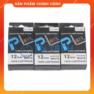 Nhãn in CASIO PT-12WE - Chữ đen nền trắng 12MM x 8M - Dùng cho máy in nhãn CASIO [Hàng nhập khẩu]
