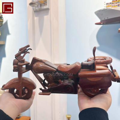 Mô hình mô tô 3 bánh gỗ tràm, mô hình xe mô tô trang trí, decor bàn làm việc, phòng làm việc, hàng chính hãng
