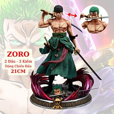 Mô Hình Zoro 2 Đầu 3 Kiếm Dáng Chiến Đấu 21cm Mô Hình One Piece Cao Cấp, Figure Mô Hình Anmie One Piece Luffy Vua Hải Tặ