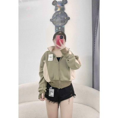 Áo khoác chống nắng nỉ ngoại cổ trụ 4 túi phối trơn đẹp dễ thương-A2098