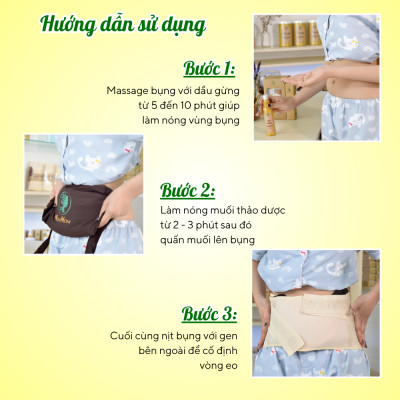 Bộ giảm eo sau sinh Wonmom ( 4 Muối quấn bụng + 1 Dầu gừng + 1 Gen nịt bụng + 1 Đai muối )