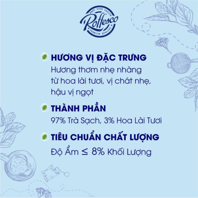 Combo 3 Trà Xanh Lài ROFFESCO PREMIUM JASMINE TEA Hương Vỏ Cam Nhẹ Nhàng Túi 400G