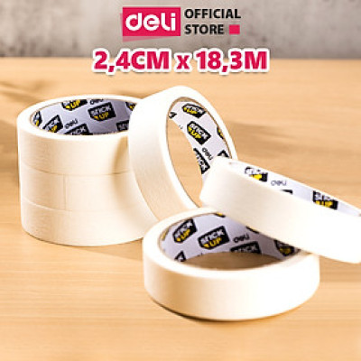 Băng keo che sơn băng dính giấy 24mm*20y Deli - Băng keo giấy masking tape chặn màu, cố định bản vẽ, đánh dấu, ghi chú