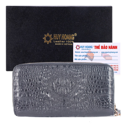 HJ3260-61-62-63 - Bóp da cá sấu 2 khóa nguyên con đen, nâu đỏ, nâu đất, vàng