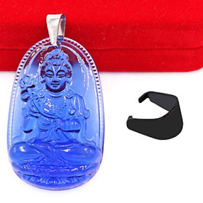 [Tuổi Ngọ] Mặt Dây Chuyền Phật Đại Thế Chí Bồ Tát Đá Pha Lê Xanh Dương Size Nhỏ 3.6cm & Size Lớn 5cm- Tặng Kèm Móc Inox - Phong Thủy 868 - May Mắn - Bình An
