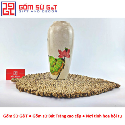 Lọ hoa dáng bom men cát vẽ sen cầm Gốm Sứ G&T