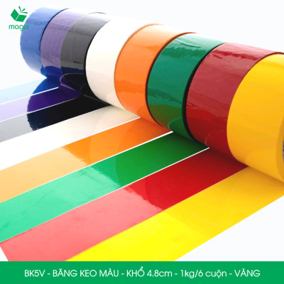 BK5V - 3 cuộn băng keo màu khổ 4.8cm loại 1kg/6 cuộn - Vàng - Băng keo, băng dính đóng hàng