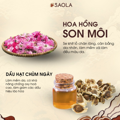 Serum dưỡng ẩm Saola, tinh chất hoa hồng, cấp ẩm, giảm thâm, sáng da, Mỹ Phẩm Thuần Chay, VEGAN,30ml