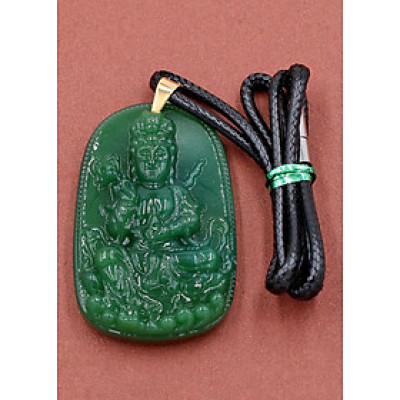 Dây chuyền mặt Quan Âm Bồ Tát - thạch anh xanh 5.7cm DEQAXL2