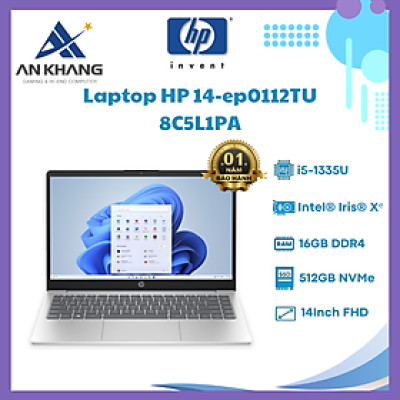 Laptop HP 14 - ep0112TU 8C5L1PA (Intel Core i5-1335U | 16GB | 512GB | Intel Iris Xe | 14 inch FHD | Win 11 | Bạc) - Hàng Chính Hãng - Bảo Hành 12 Tháng