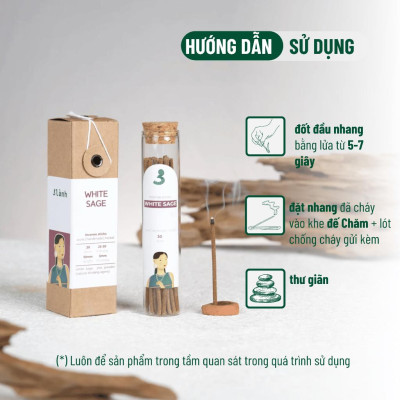 Nhang Thủ Công Xô Thơm Trắng 3 Lành Hộp 30 Que 100 % Tự Nhiên Tặng Kèm Đế Chăm Không Hóa Chất Xông Thơm