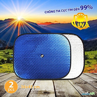 Tấm chắn nắng cánh cửa kính sườn Ô Tô, Tấm che nắng oto xốp Vuông 2 màu xanh- bạc dày dặn -Giá 1bộ