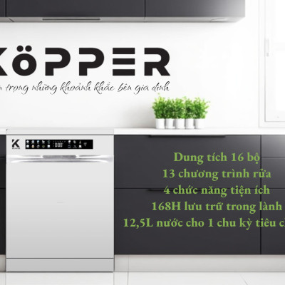 Máy rửa bát 16 bộ Kopper KP16SERIE8 - Công nghệ sấy PTC + UV Hàng Chính Hãng