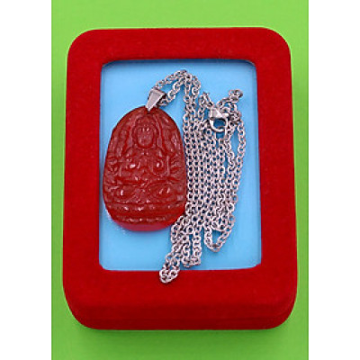 Vòng cổ phật Thiên Thủ Thiên Nhãn - thạch anh đỏ 3.6cm DITTOB8 - dây inox bạc - kèm hộp nhung - tuổi Tý