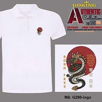 BORN FREE, mã G290-logo. Áo thun polo nam nữ, form unisex. Áo phông cổ trụ Goking, vải cá sấu 3D, công nghệ chống nhăn Nhật Bản