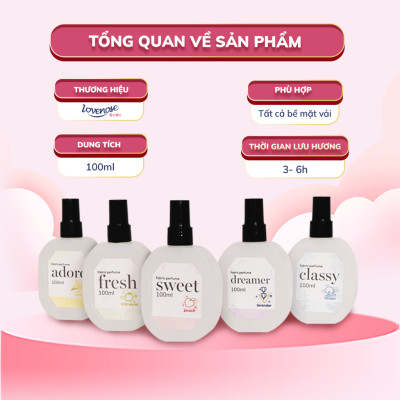 Chai xịt thơm quần áo Lovenose 100ml chiết xuất tinh dầu thiên nhiên thơm mát khử mùi hôi