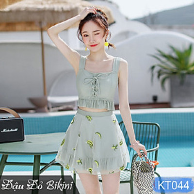 Bikini 3 chi tiết cao cấp, đồ bơi nữ dáng váy & quần sooc đùi rời, mẫu mới phom dáng đẹp, chất thun bơi dày dặn, mịn mát | KT044