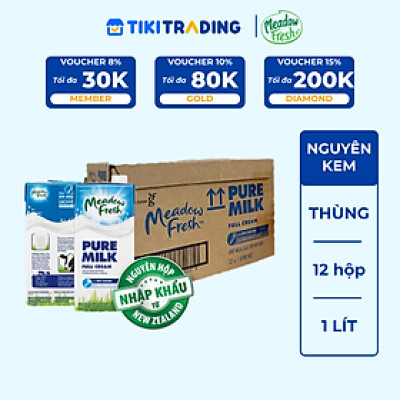 Thùng 12 hộp Sữa tươi tiệt trùng nguyên kem Meadow Fresh 1L hàng New Zealand