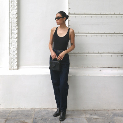 Quần Mom Jeans Lưng Cao Màu Indigo Aaa Jeans