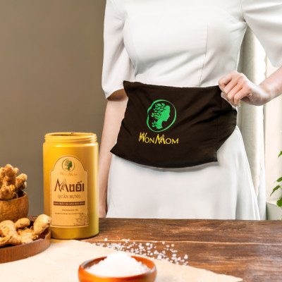 Bộ giảm eo sau sinh Wonmom ( 4 Muối quấn bụng + 1 Dầu gừng + 1 Gen nịt bụng + 1 Đai muối )