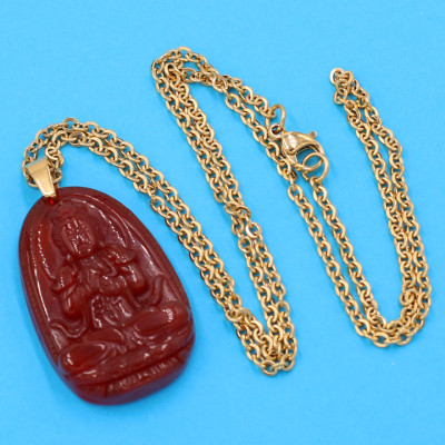 Dây chuyền phật Đại Nhật Như Lai - thạch anh đỏ 3.6cm DIVTOB5 - dây inox - tuổi Mùi, Thân